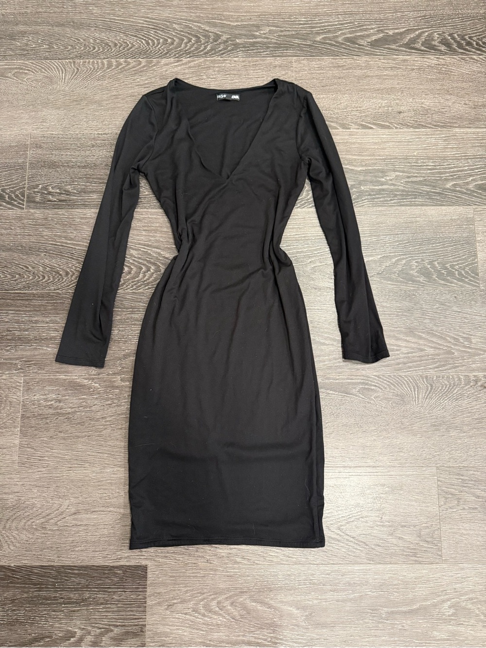 Fashion Nova Black Long Sleeve V-Neck Bodycon Dress